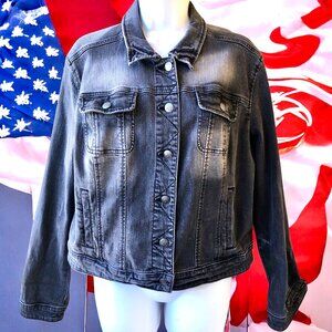 Rock & Republic Black Denim Jacket Patriotic Flag Womens XL